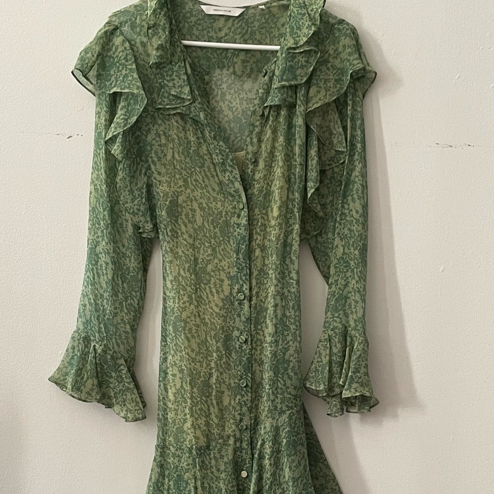 BRAND NEW Rebecca Taylor Chiffon Flutter Shirtdress green Maxi dress size 6